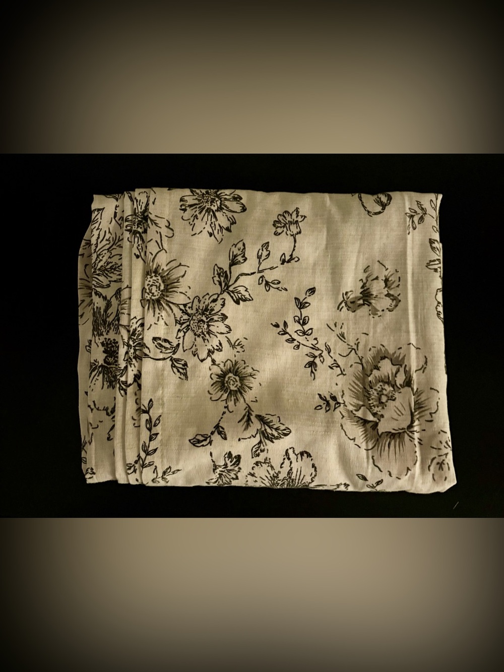 Floral Print Curtain - Black on Cream